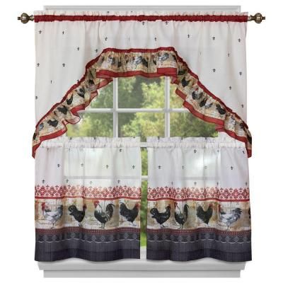 Achim Semi Opaque Chardonnay Tailored Polyester 57 In. W X For Red Delicious Apple 3 Piece Curtain Tiers (Photo 29 of 50)