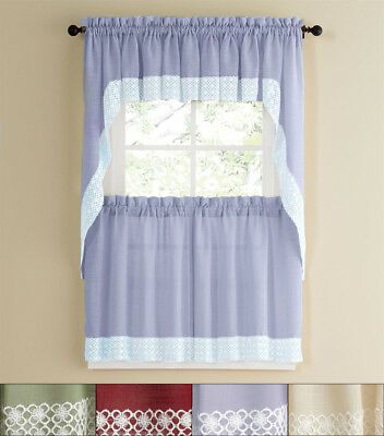 Adirondack Cotton Kitchen Window Curtain 36" Tiers, Swags For Cotton Classic Toast Window Pane Pattern And Crotchet Trim Tiers (Photo 3 of 50)