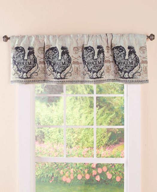 Agrarian French Country Rooster Tapestry Valance Rooster Farmhouse Valance Inside Barnyard Buffalo Check Rooster Window Valances (Photo 20 of 30)