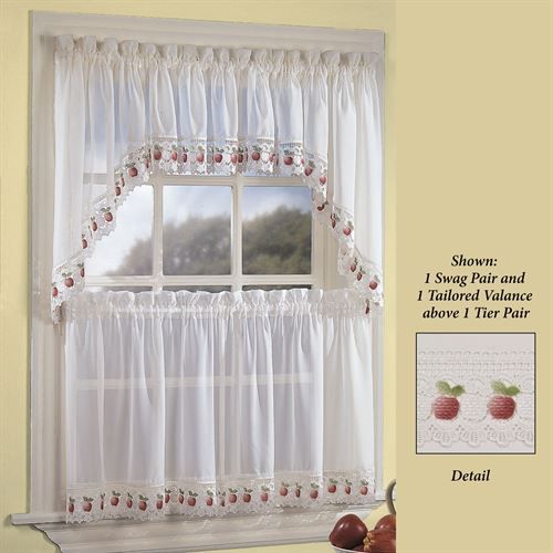 Apple Orchard Sheer Kitchen Tier Window Treatment For Traditional Tailored Tier And Swag Window Curtains Sets With Ornate Flower Garden Print (Photo 22 of 30)
