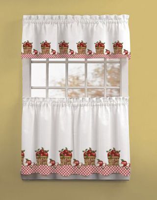 Apple Picking 3 Piece Kitchen Curtain Tier Set In 2019 Inside Coffee Embroidered Kitchen Curtain Tier Sets (View 12 of 30)