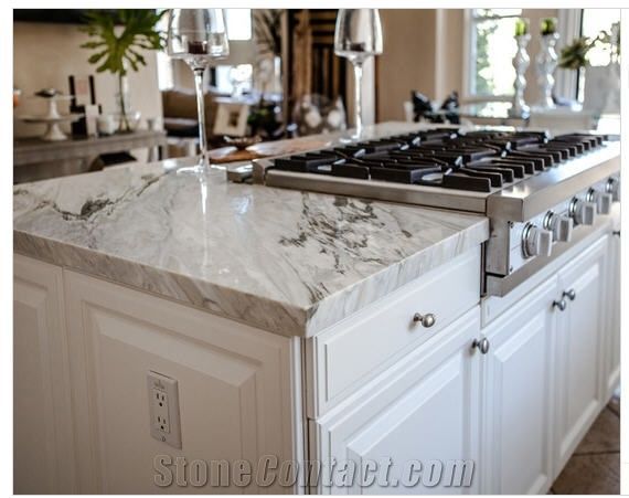 Arabescato Collettino White Marble Island Top, Kitchen Within 2019 Upland Marble Kitchen Islands (Photo 14 of 20)
