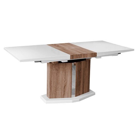 Avery Rectangular Dining Tables For Most Recent Avery Extendable Dining Table In High Gloss White And Light Oak (Photo 11 of 20)