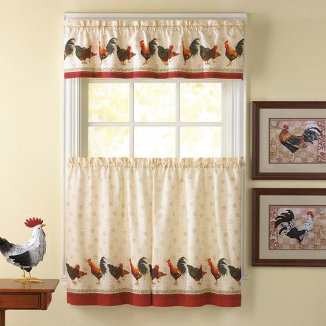 Awesome Kitchen Curtains Sets #1 Country Rooster Kitchen For Traditional Two Piece Tailored Tier And Swag Window Curtains Sets With Ornate Rooster Print (Photo 3 of 50)
