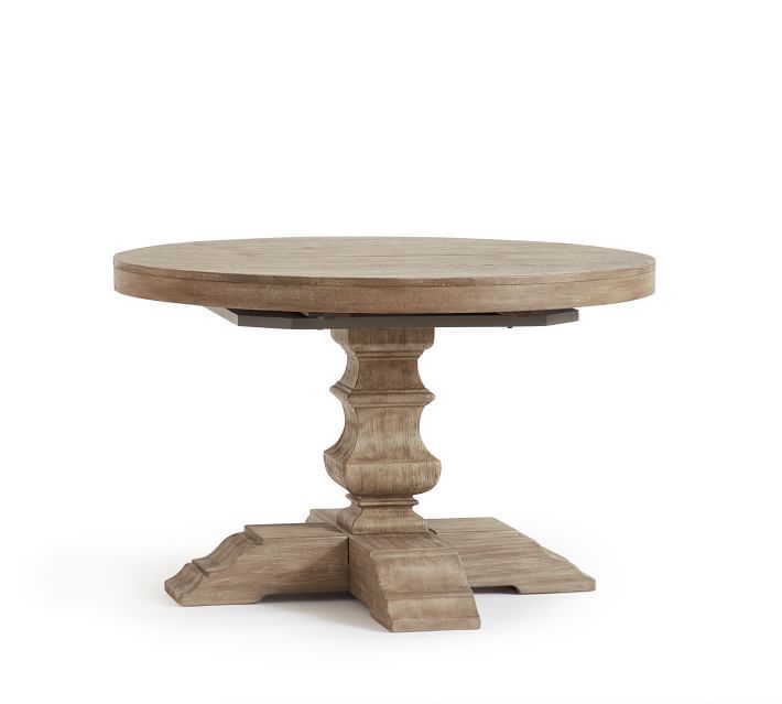 Banks Pedestal Extending Dining Table, Gray Wash In 2019 With Regard To Latest Gray Wash Banks Extending Dining Tables (View 7 of 30)