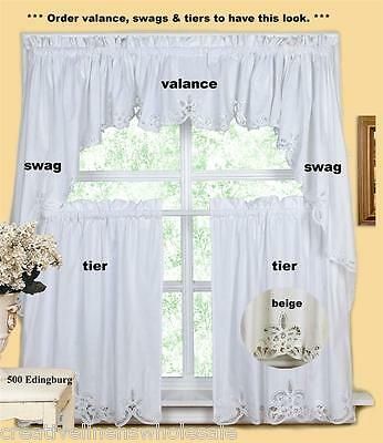 Batteburg Kitchen Curtain Valance Tier Swag Beige White | Ebay For Cotton Lace 5 Piece Window Tier And Swag Sets (View 3 of 50)