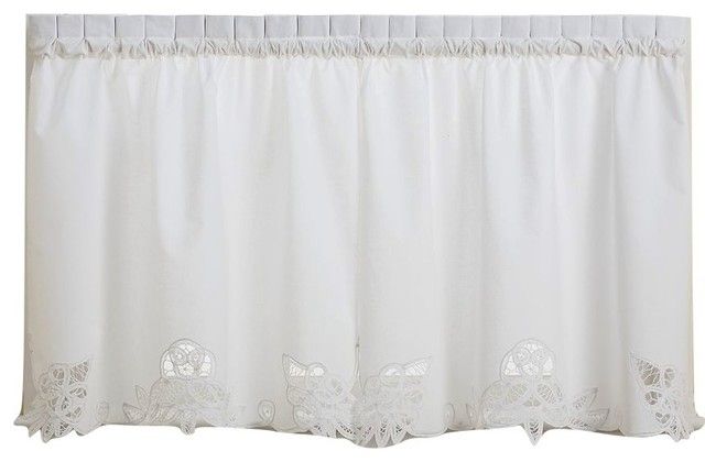 Battenburg Lace White Kitchen Curtain, 36" Tier Intended For Cotton Blend Ivy Floral Tier Curtain And Swag Sets (Photo 13 of 30)