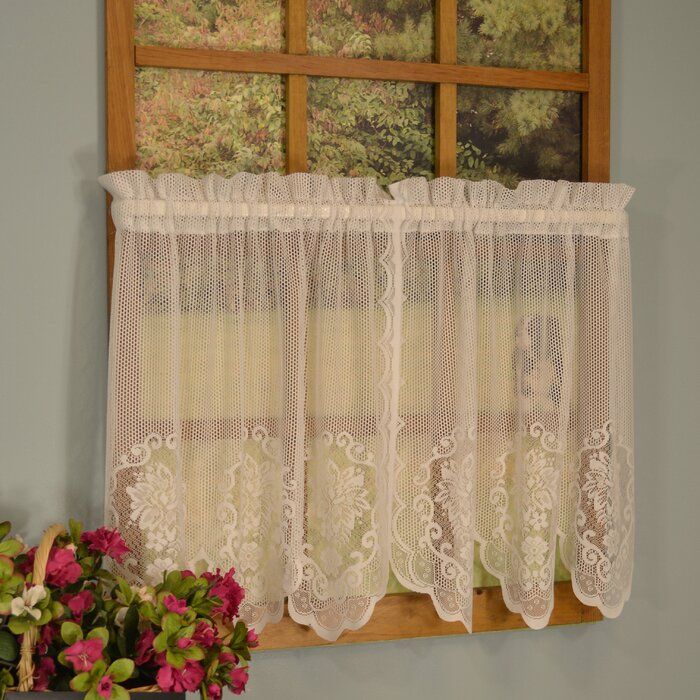 Becca 2 Piece Floral Lace Tier Set Intended For Cotton Lace 5 Piece Window Tier And Swag Sets (Photo 26 of 50)