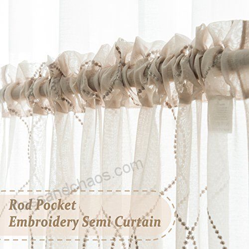 Beige Embroidered Semi Sheer Curtains For Bedroom 84 Inch For Semi Sheer Rod Pocket Kitchen Curtain Valance And Tiers Sets (View 48 of 50)