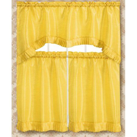 Bermuda Ruffle Kitchen Curtain Tier Set, Lemon, Yellow With Regard To Urban Embroidered Tier And Valance Kitchen Curtain Tier Sets (Photo 8 of 30)