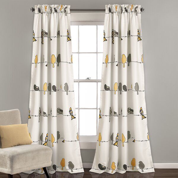 Bird Pattern Curtains | Wayfair Throughout Floral Blossom Ink Painting Thermal Room Darkening Kitchen Tier Pairs (View 40 of 49)