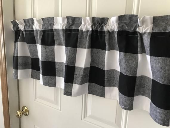 Black And White Buffalo Check Curtain Valance In 2019 In Classic Navy Cotton Blend Buffalo Check Kitchen Curtain Sets (Photo 13 of 30)