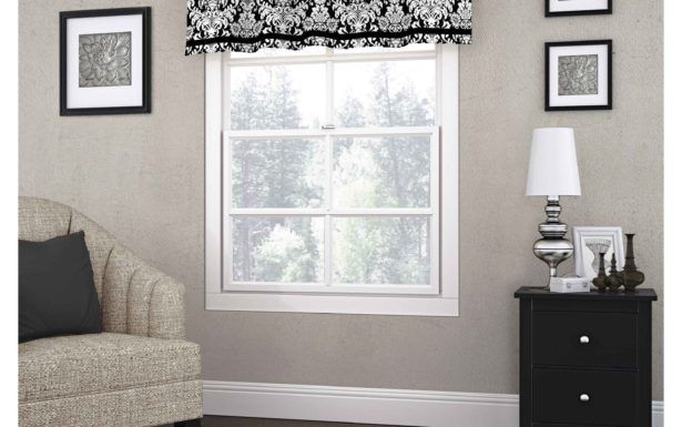 Black And White Valance Farmhouse Kitchen Curtains Check Rod With Regard To Pastel Damask Printed Room Darkening Kitchen Tiers (Photo 43 of 50)