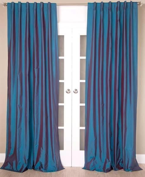 Blue Faux Silk Curtains – Broomfieldgaragedoors.co Intended For Floral Embroidered Faux Silk Kitchen Tiers (Photo 7 of 50)
