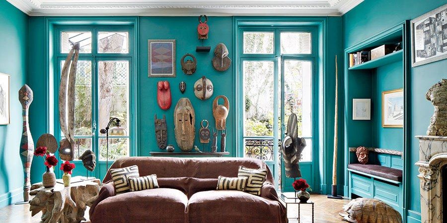 Blue Green Painted Room Inspiration | Architectural Digest With Vintage Sea Shore All Over Printed Window Curtains (Photo 31 of 47)