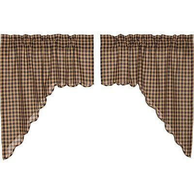 Blue Primitive Kitchen Curtains Cody Navy Swag Pair Rod Pocket Cotton Check  | Ebay In Cumberland Tier Pair Rod Pocket Cotton Buffalo Check Kitchen Curtains (View 3 of 30)