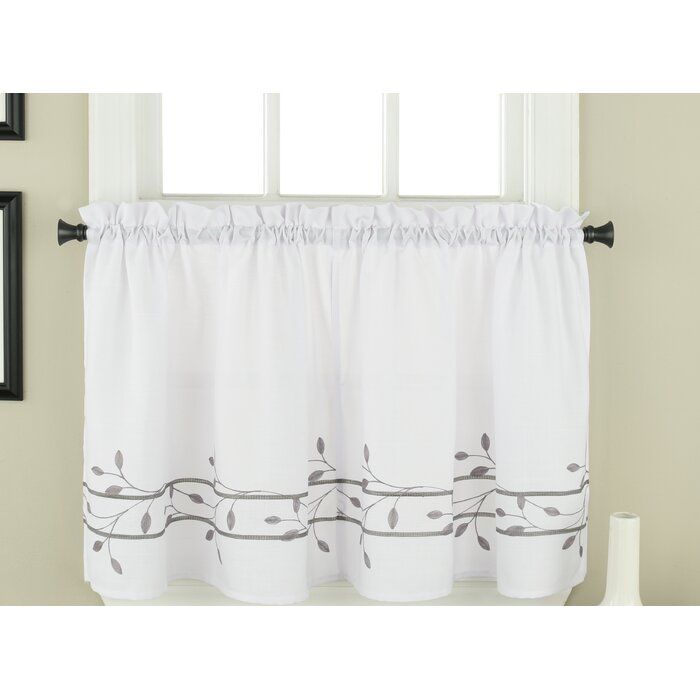 Bouck Embroidered Tier Cafe Curtain Inside Coffee Embroidered Kitchen Curtain Tier Sets (Photo 23 of 30)
