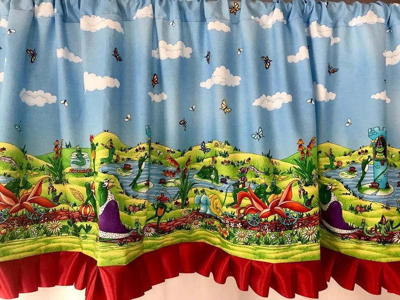 Boys Nursery Woodland Ruffled Valance, Nursery Frog Curtain Valance,  Ruffled Animal Curtain, Baby Boy Curtains, Valance For Baby Room With Class Blue Cotton Blend Macrame Trimmed Decorative Window Curtains (View 26 of 30)