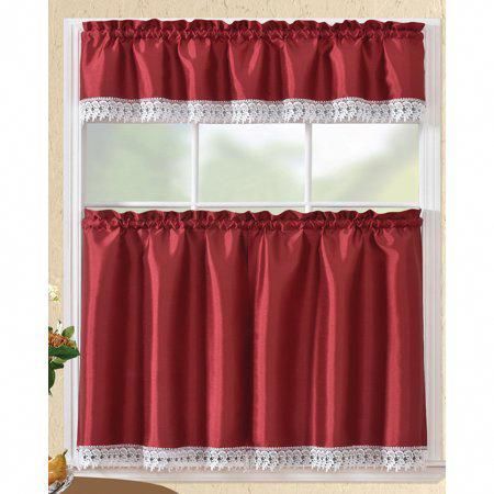 Brazil Macrame Border Tier And Valance Kitchen Curtain Set In Traditional Two Piece Tailored Tier And Valance Window Curtains (View 16 of 50)