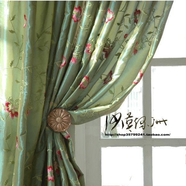 Breeze Chinese Style American Faux Silk Embroidered Curtain With Floral Embroidered Faux Silk Kitchen Tiers (View 2 of 50)