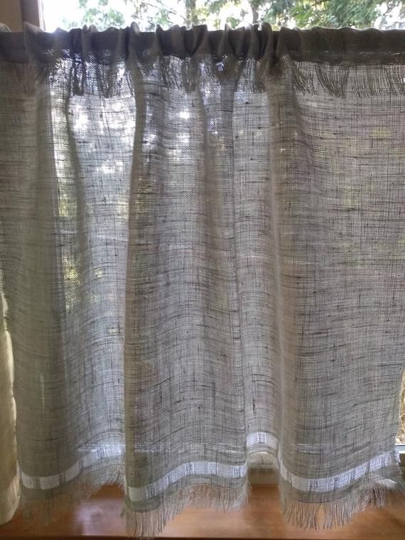 Burlap Window Curtain With Cotton Lace Custom Made For Your Curtain Rod  Size. Cafe Curtains, Set Of One Or Two Panels (View 6 of 30)