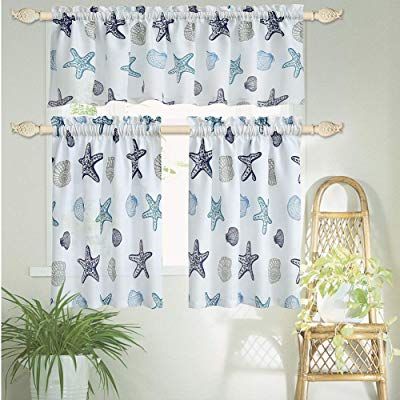 Buy Oremila Tier Curtains For Kitchen Windows Starfish Café Inside Floral Blossom Ink Painting Thermal Room Darkening Kitchen Tier Pairs (Photo 27 of 49)
