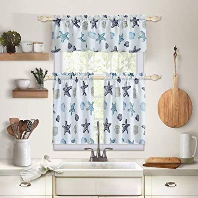 Buy Oremila Tier Curtains For Kitchen Windows Starfish Café Intended For Floral Blossom Ink Painting Thermal Room Darkening Kitchen Tier Pairs (Photo 13 of 49)