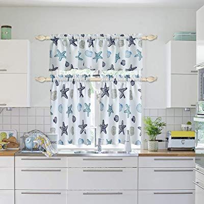 Buy Oremila Tier Curtains For Kitchen Windows Starfish Café With Regard To Floral Blossom Ink Painting Thermal Room Darkening Kitchen Tier Pairs (View 14 of 49)