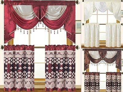 Cabernet Burgundy Kitchen Curtain With Swag And Tier Set 36 Regarding Cotton Lace 5 Piece Window Tier And Swag Sets (View 44 of 50)