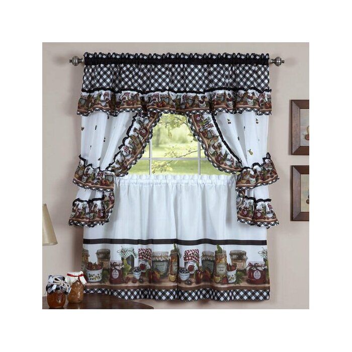 Cadel Traditional Elegance Mason Jars Cottage 5 Piece Kitchen Curtain For Chocolate 5 Piece Curtain Tier And Swag Sets (Photo 24 of 30)