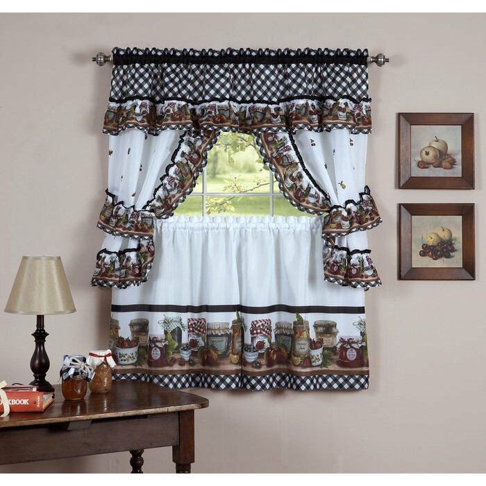 Cadel Traditional Elegance Mason Jars Cottage 5 Piece Kitchen Curtain For Chocolate 5 Piece Curtain Tier And Swag Sets (Photo 16 of 30)