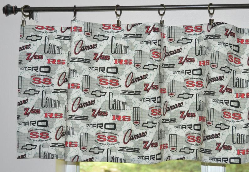 Car Valance Camaro Z 28 Curtains . Retro Camaro Car Curtains . Camaro Ss .  Man Cave Car Valance . Boys Curtain . Chevrolet Camaro In Twill 3 Piece Kitchen Curtain Tier Sets (Photo 14 of 42)