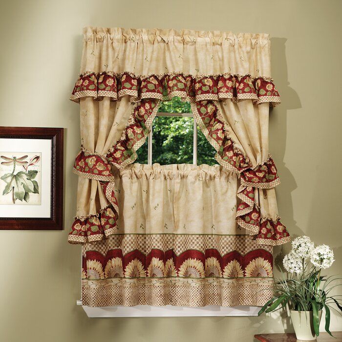 Carol 5 Piece Sunflower Cottage Window Curtain Set With Window Curtains Sets With Colorful Marketplace Vegetable And Sunflower Print (Photo 5 of 30)