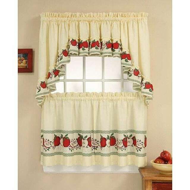 Chf And You Red Delicious Country Apples 3 Piece Window Curtain Tier Set, X Within Cotton Lace 5 Piece Window Tier And Swag Sets (View 24 of 50)