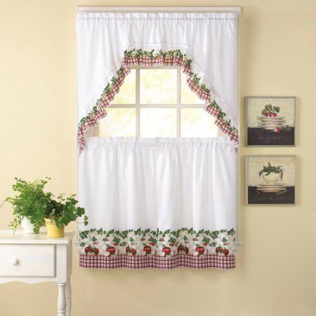 Chf & You Apple Blossom Kitchen Curtains, Set Of 2 Within Traditional Two Piece Tailored Tier And Swag Window Curtains Sets With Ornate Rooster Print (View 15 of 50)