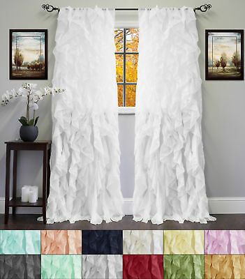 Chic Sheer Voile Vertical Ruffled Tier Window Curtain Single Panel 50" X  84" | Ebay Intended For Vertical Ruffled Waterfall Valances And Curtain Tiers (View 2 of 43)