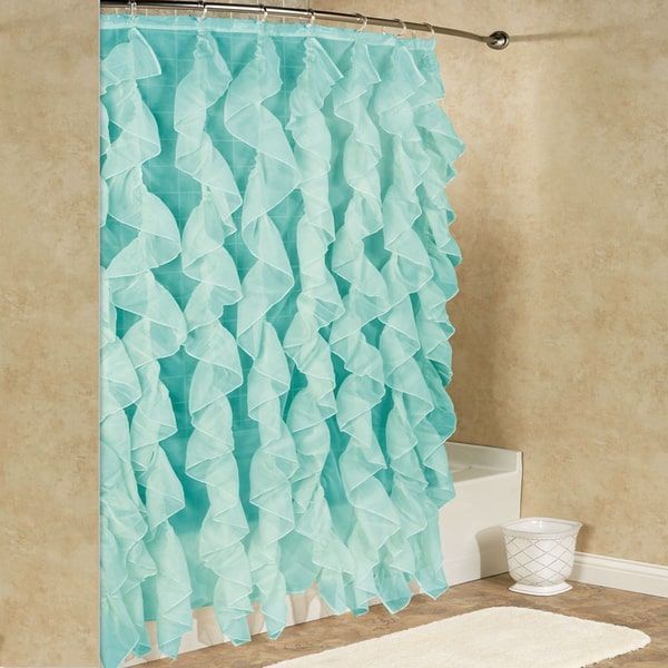 Chic Sheer Voile Vertical Waterfall Ruffled Shower Curtain With Regard To Vertical Ruffled Waterfall Valance And Curtain Tiers (View 4 of 30)