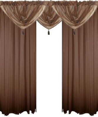 Chocolate Brown 5 Piece Voile Set Rod Pocket Curtains Drapes & Swags – 4  Sizes | Ebay In Chocolate 5 Piece Curtain Tier And Swag Sets (View 2 of 30)