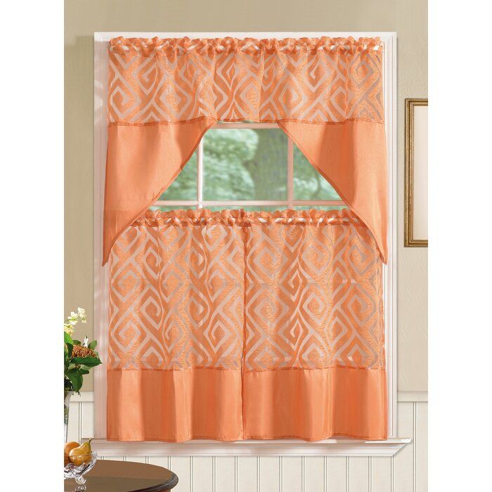 Clarisse Printed 3 Piece Kitchen Curtain Inside Geometric Print Microfiber 3 Piece Kitchen Curtain Valance And Tiers Sets (View 17 of 30)