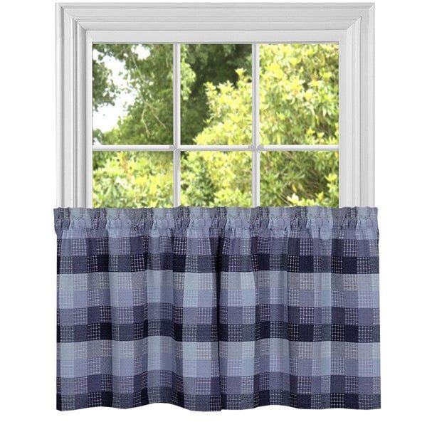 Classic Checkered Blue Decorative Window Curtain Separates Intended For Class Blue Cotton Blend Macrame Trimmed Decorative Window Curtains (View 20 of 30)