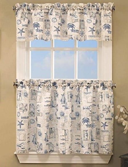 Coastal Kitchen Curtains | Blue Coastalthe Sea Tier Pair Throughout Tranquility Curtain Tier Pairs (View 2 of 30)