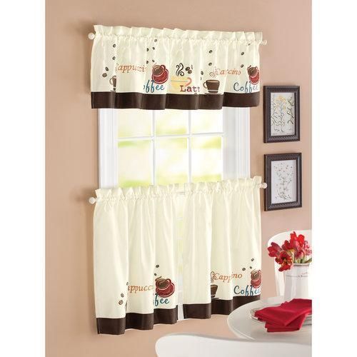 Coffee Espresso Latte Cafe Ivory Brown Kitchen Curtains Pertaining To Window Curtain Tier And Valance Sets (View 19 of 50)