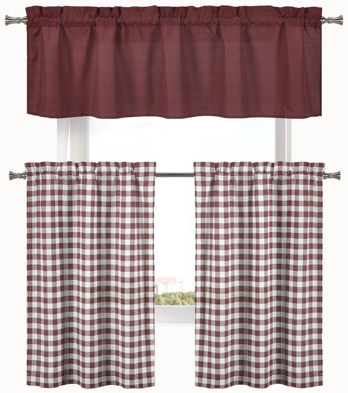 Cosima 3 Piece Complete Plaid Country 58" Kitchen Curtain With Traditional Two Piece Tailored Tier And Valance Window Curtains (View 12 of 50)