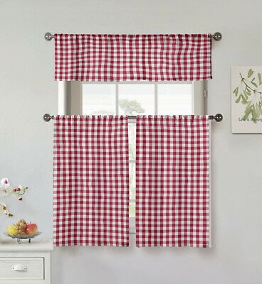 Country Accents Burgundy Plaid Buffalo Check Kitchen Curtain Intended For Lodge Plaid 3 Piece Kitchen Curtain Tier And Valance Sets (Photo 10 of 30)