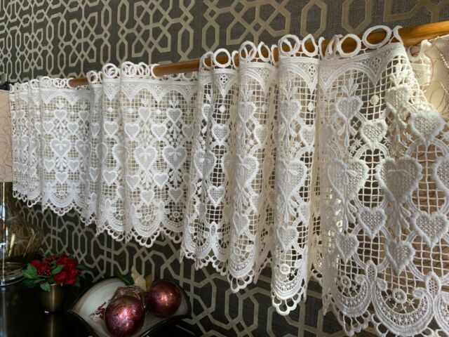 Country Kitchen Rustic Crochet "heart" Cafe Curtain Valance 160"x17" With Wallace Window Kitchen Curtain Tiers (View 26 of 29)