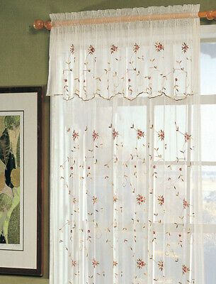 Creative Linens Embroidered Lace Roses Floral Window Curtain Panel Beige 1  Piece | Ebay Inside Abby Embroidered 5 Piece Curtain Tier And Swag Sets (Photo 23 of 30)