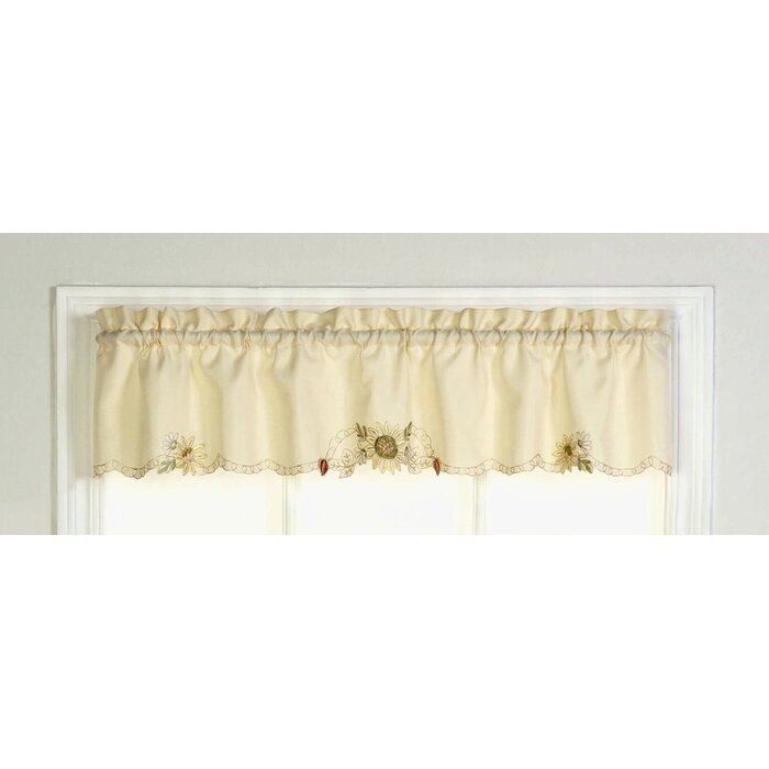 Cripe Embroidered Sunflower Tailored Kitchen 60" Window Valance Inside Traditional Tailored Window Curtains With Embroidered Yellow Sunflowers (Photo 8 of 30)