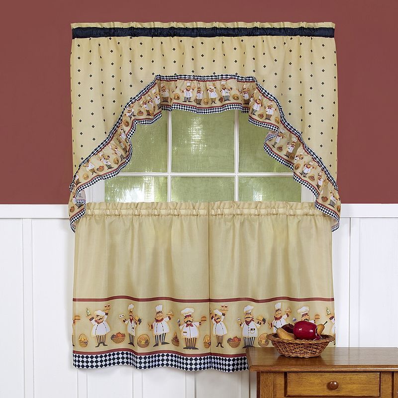 Cucina 3 Piece Swag Tier Kitchen Window Curtain Set Inside Chocolate 5 Piece Curtain Tier And Swag Sets (Photo 9 of 30)