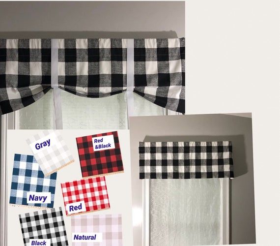 Custom Farmhouse Style Tie Up Valance/ Buffalo Check Country Valance/ Roll  Up Shade With Grosgrain Ribbon Ties/ Pick Your Color Regarding Barnyard Buffalo Check Rooster Window Valances (Photo 14 of 30)