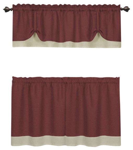 Darcy Window Curtain Tier And Valance Set, 58"x24"/58"x14", Marsala/tan For Traditional Two Piece Tailored Tier And Valance Window Curtains (Photo 35 of 50)